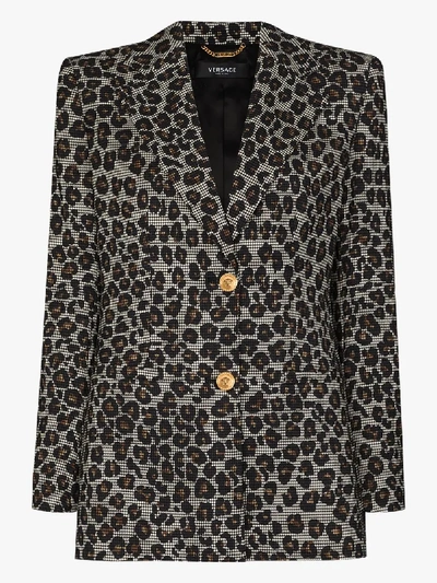 Shop Versace White Leopard Print Wool Blazer