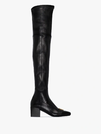 Shop Balmain Black Rosalyn 55 Thigh-high Leather Boots