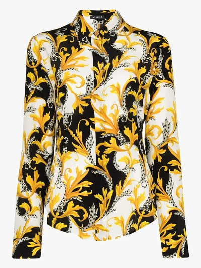 Shop Versace Baroque Print Silk Shirt In White