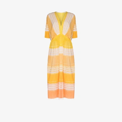 Shop Lemlem Yellow Eshal Striped Cotton Kaftan Dress