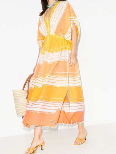 Shop Lemlem Yellow Eshal Striped Cotton Kaftan Dress