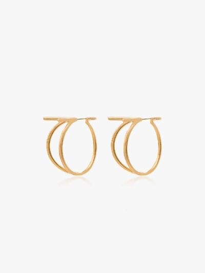 Shop Ferragamo Gold Tone Gancini Double Hoop Earrings