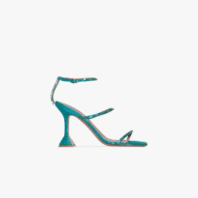 Shop Amina Muaddi Green Gilda 95 Crystal Sandals