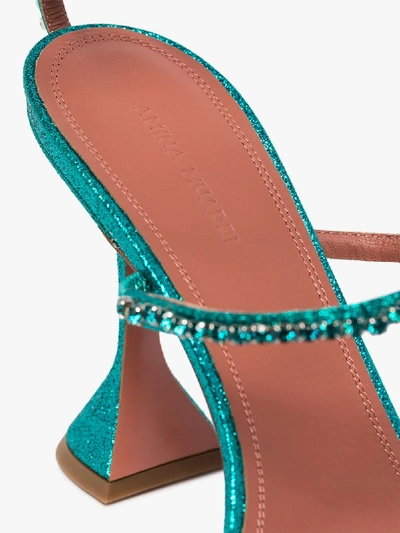 Shop Amina Muaddi Green Gilda 95 Crystal Sandals