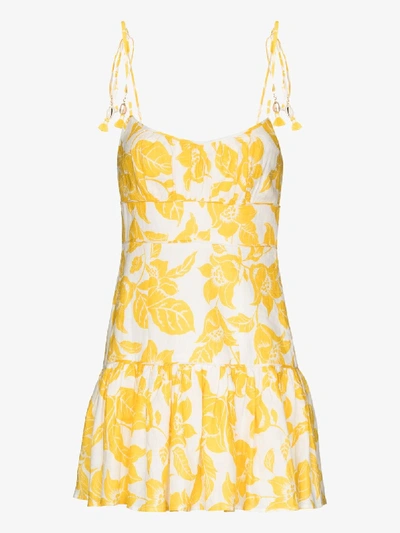 Shop Zimmermann Bells Floral Print Linen Dress In Yellow
