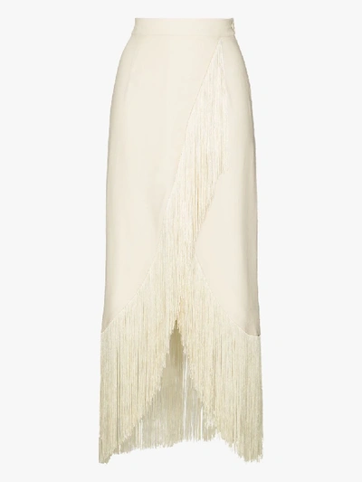 Shop Taller Marmo El Pareo Fringe Hem Skirt In White