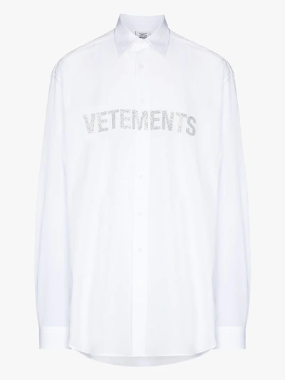 Shop Vetements Glitter Logo Cotton Shirt In White
