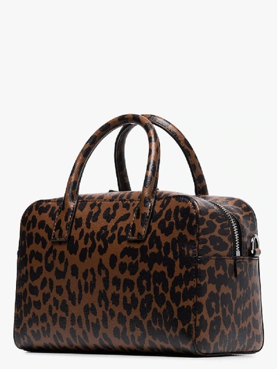 Shop Ganni Brown Leopard Print Leather Top Handle Bag