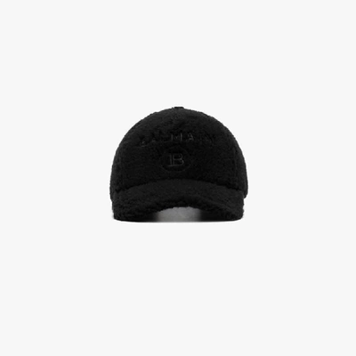 Shop Balmain Logo-embroidered Fleece Baseball Cap In Black
