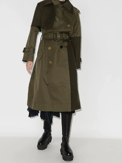 Shop Sacai Double-breasted Trench Coat In Green