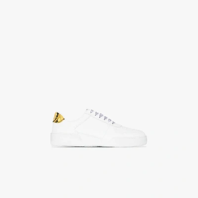 Shop Versace White Baroque Print Leather Sneakers