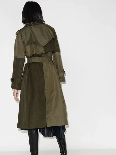 Shop Sacai Double-breasted Trench Coat In Green