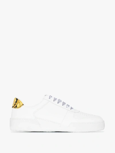 Shop Versace White Baroque Print Leather Sneakers