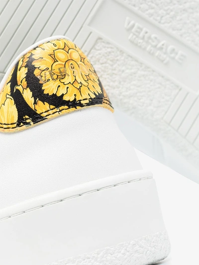 Shop Versace White Baroque Print Leather Sneakers