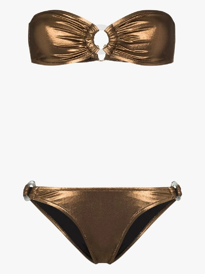 Shop Reina Olga Bandcamp Bandeau Bikini In Brown