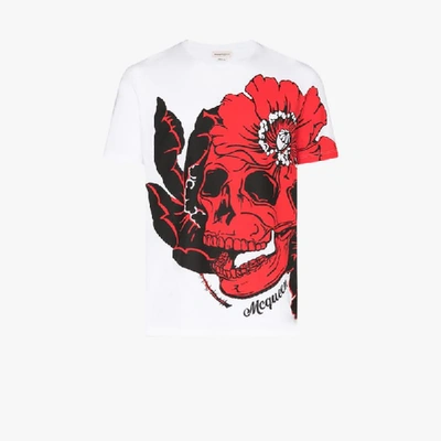 Shop Alexander Mcqueen Skull In Bloom T-shirt In White