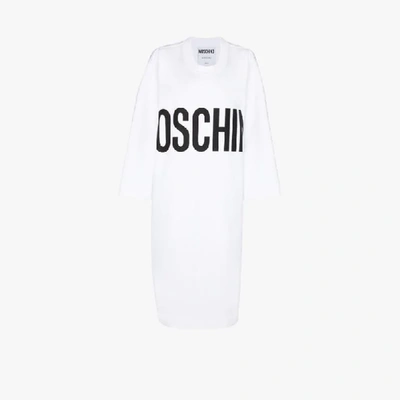 Shop Moschino Logo-print Oversized T-shirt Dress In White