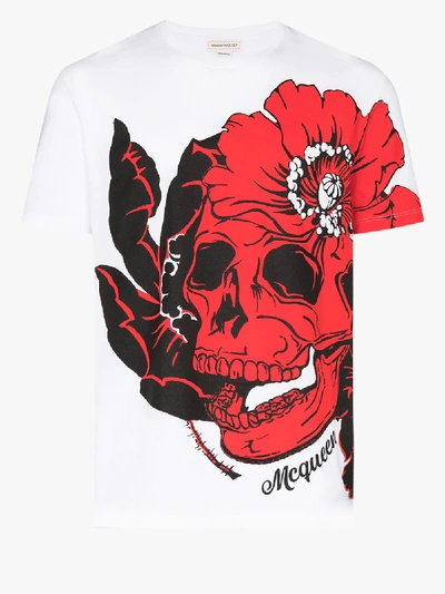 Shop Alexander Mcqueen Skull In Bloom T-shirt In White