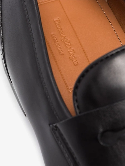 Shop Ermenegildo Zegna Leather Penny Loafers In Black