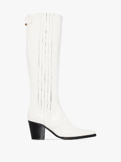 Shop Ganni White 60 Western Mock Croc Knee-high Boots