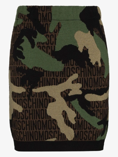 Shop Moschino Camouflage Logo-print Knit Mini Skirt In Green