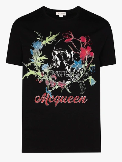 Shop Alexander Mcqueen Floral Crown Skull T-shirt In Black