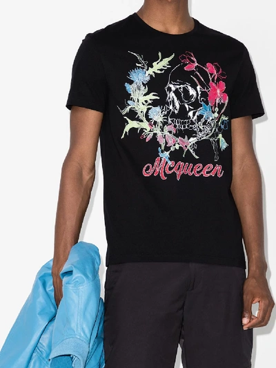 Shop Alexander Mcqueen Floral Crown Skull T-shirt In Black