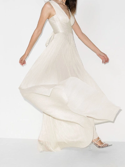 Shop Maria Lucia Hohan Velika Sleeveless Pleated Evening Gown In White