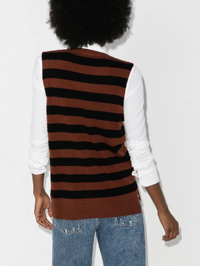 Shop Ganni Button-up Striped Cashmere Vest In Brown