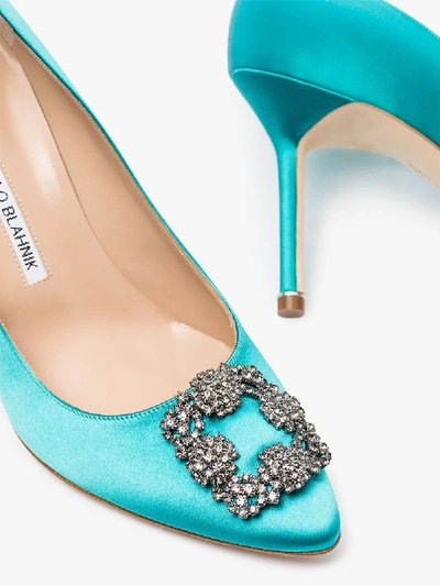 Shop Manolo Blahnik Blue Hangisi 90 Jewel Buckle Pumps