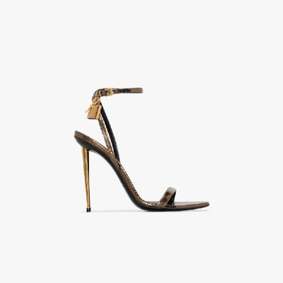 Shop Tom Ford Gold 105 Padlock Snake Effect Leather Sandals