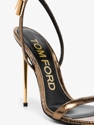 Shop Tom Ford Gold 105 Padlock Snake Effect Leather Sandals