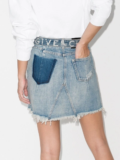 Shop Givenchy Belted Denim Mini Skirt In Blue