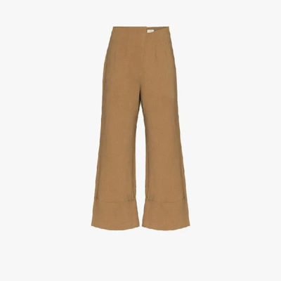 Shop St Agni Kazashi High Waist Cropped Trousers In Brown