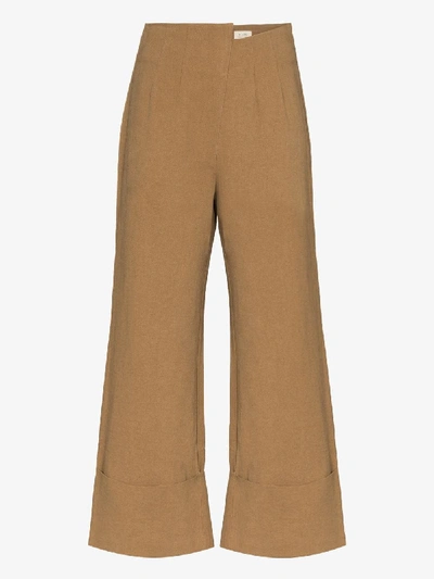 Shop St Agni Kazashi High Waist Cropped Trousers In Brown