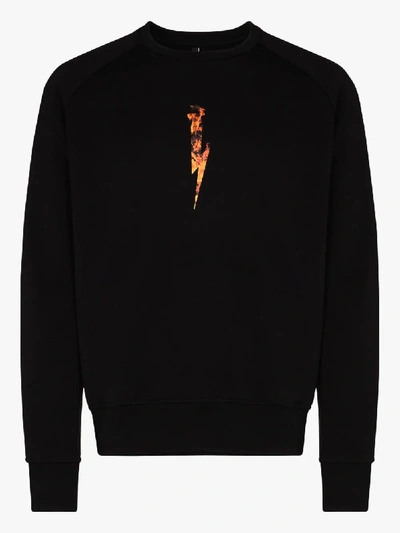 Shop Neil Barrett Flame Thunderbolt Sweatshirt In Black