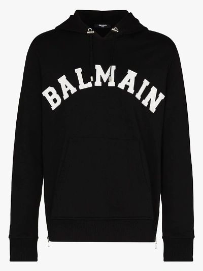Shop Balmain Black College Logo Cotton Hoodie