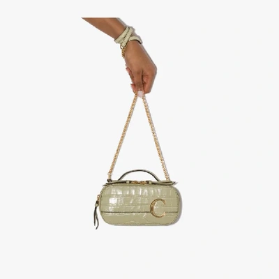 Shop Chloé Green C Vanity Mock Croc Mini Bag In Neutrals