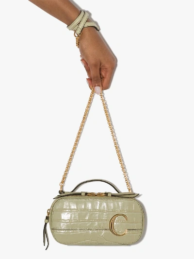 Shop Chloé Green C Vanity Mock Croc Mini Bag In Neutrals