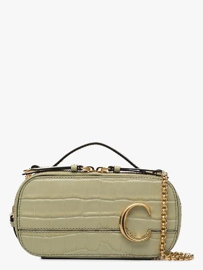 Shop Chloé Green C Vanity Mock Croc Mini Bag In Neutrals