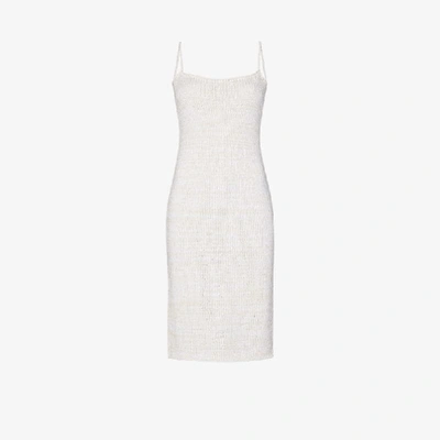 Shop Bottega Veneta Knitted Slip Midi Dress In White