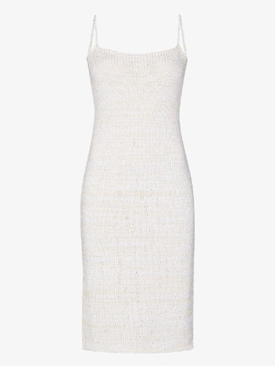 Shop Bottega Veneta Knitted Slip Midi Dress In White