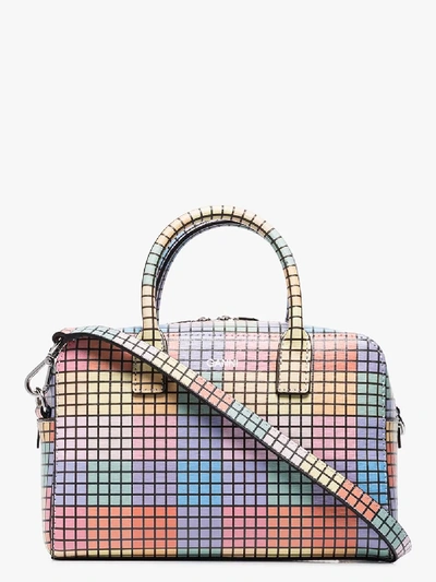 Shop Ganni Multicoloured Cube Print Leather Top Handle Bag