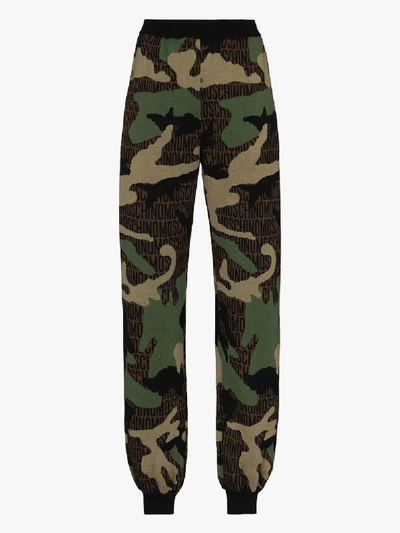 Shop Moschino Monogram Camo Knit Wool Track Pants In Green