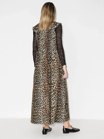 Shop Ganni Leopard Print Peter Pan Collar Dress In Brown