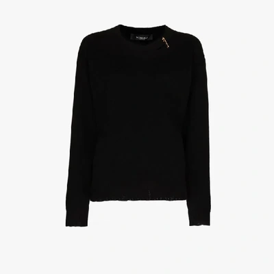 Shop Versace Distressed Effect Wool Sweater In Black