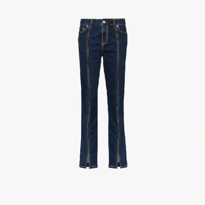 Shop Ganni Contrast Topstitch Skinny Jeans In Blue
