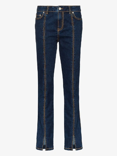 Shop Ganni Contrast Topstitch Skinny Jeans In Blue