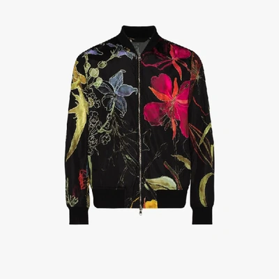 Shop Alexander Mcqueen Deconstructed Floral Bomber Jacket In Black