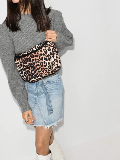 Shop Ganni Multicoloured Leopard Print Cross Body Bag In Black